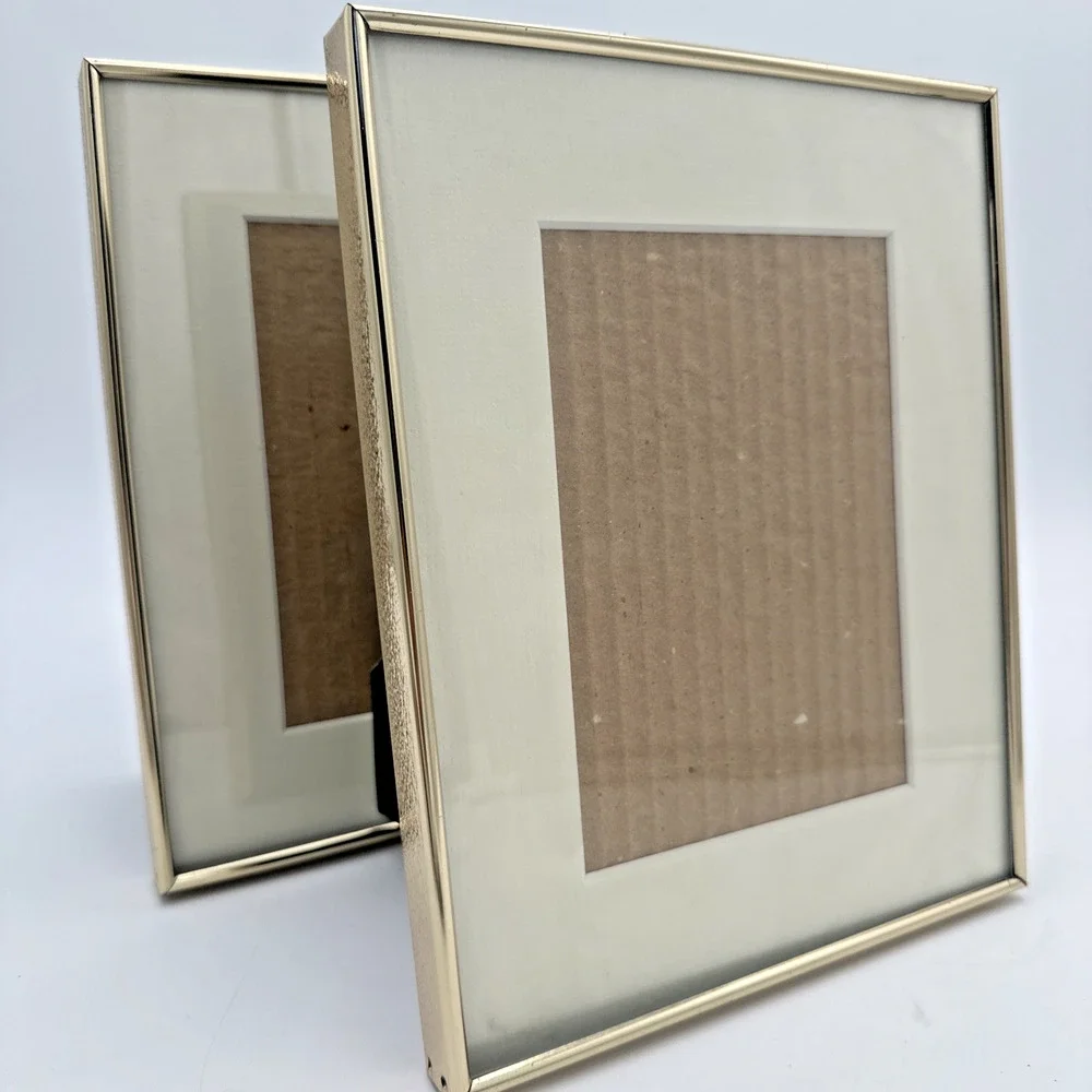2- Vintage Photo Frames MCM Square 5x7 Or 8x10 Shadow Box Frame Gold Color